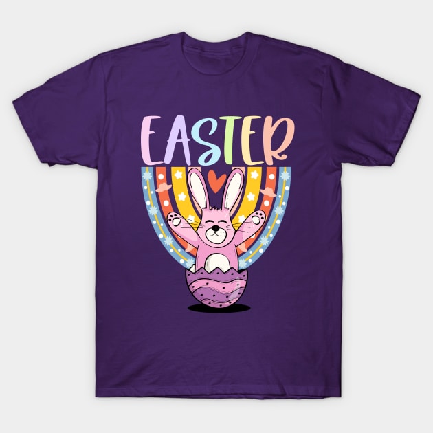 Rainbow Bunny Easter Egg with Bunny-Ears and Pastel Rainbow T-Shirt by alcoshirts